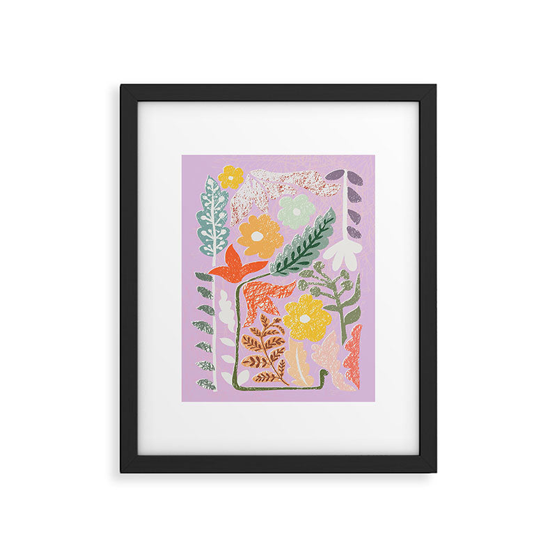 Block print summer meadow soft lilac Framed Art Print Gallery Image 4