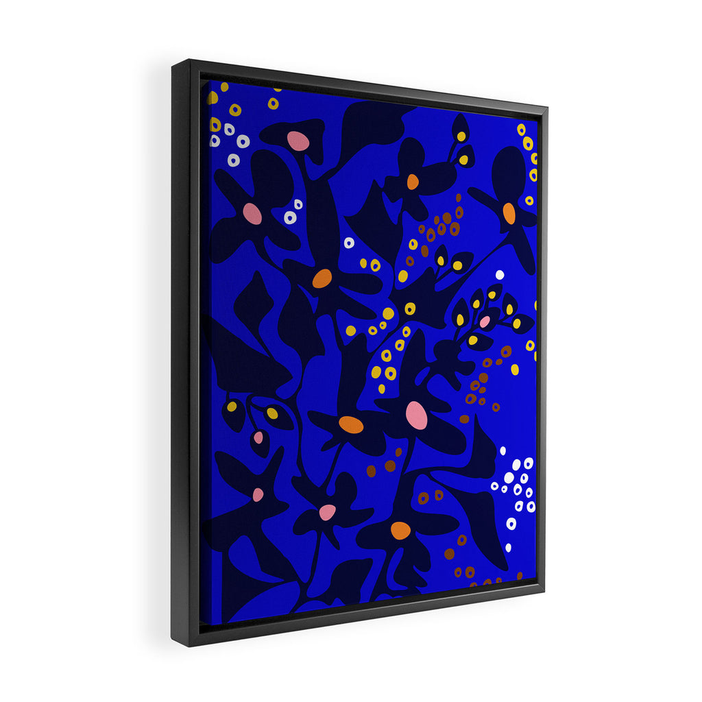 Blue home jungle: Organic shapes and flowers Framed Canvas Print Gallery Image 2