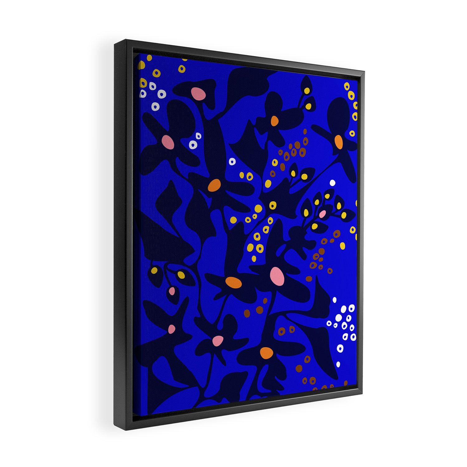 Blue home jungle: Organic shapes and flowers Framed Canvas Print Gallery Image 2