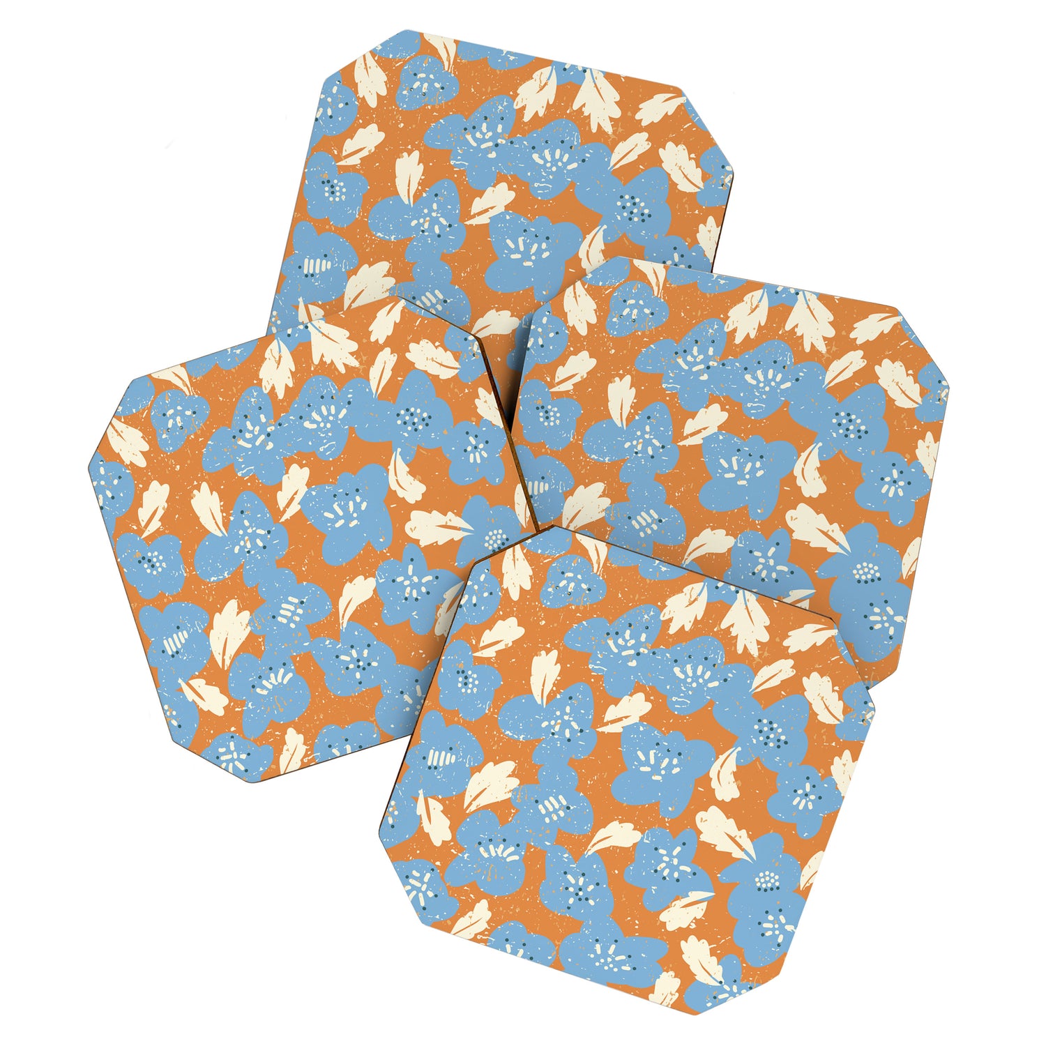 Bold flowers in my garden blue on orange Coaster Gallery Image 1