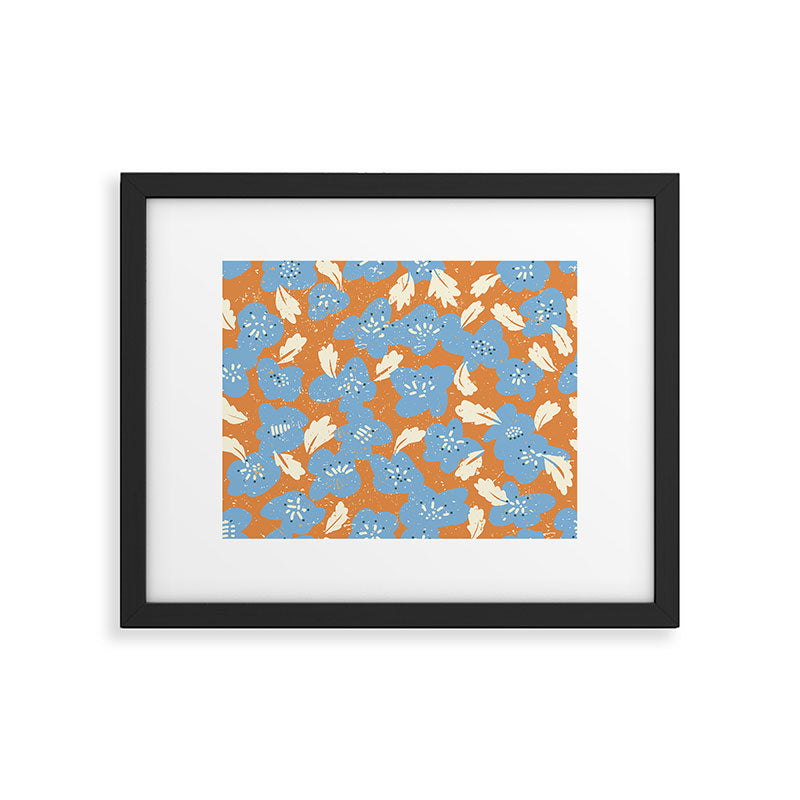 Bold flowers in my garden blue on orange Framed Art Print Gallery Image 5