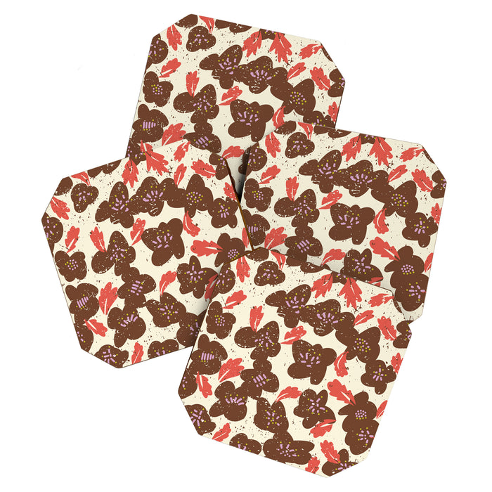 Bold flowers in my garden brown on offwhite Coaster Gallery Image 1