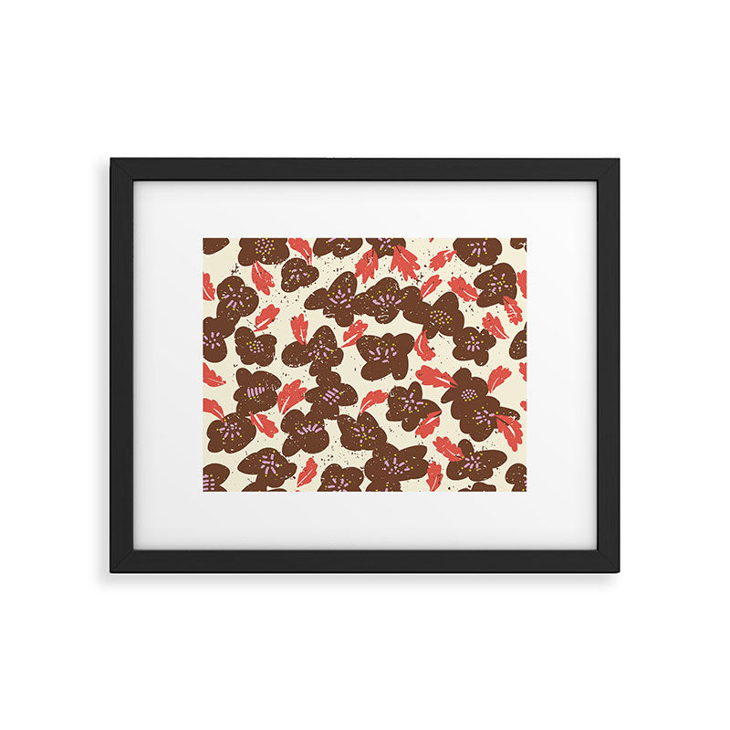 Bold flowers in my garden brown on offwhite Framed Art Print Gallery Image 5