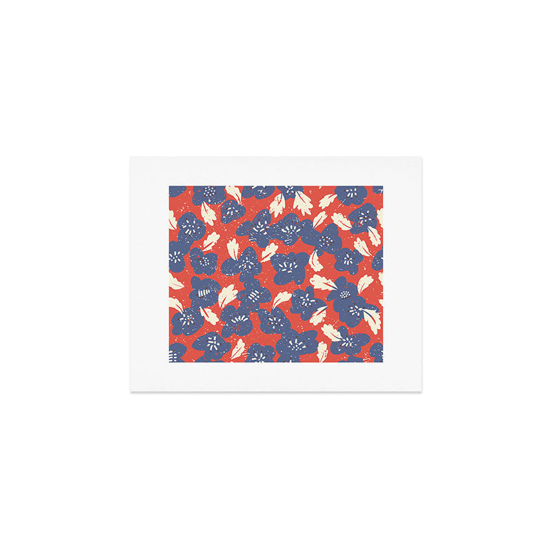 Bold flowers in my garden denim blue red Art Print Gallery Image 1