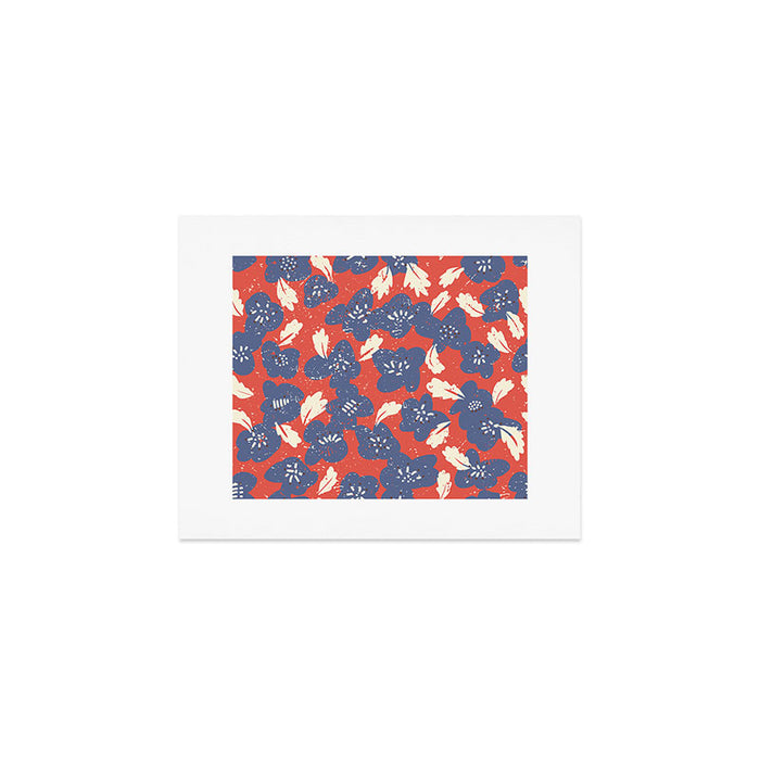 Bold flowers in my garden denim blue red Art Print Gallery Image 1