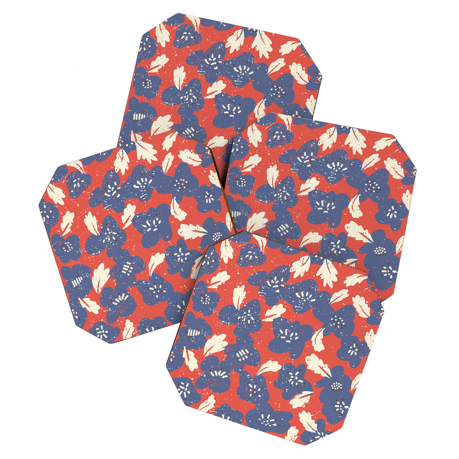 Bold flowers in my garden denim blue red Coaster Gallery Image 1