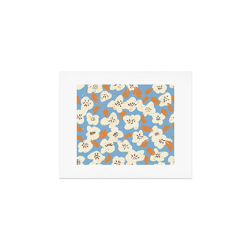 Bold flowers in my garden on chalky blue Art Print Gallery Image 1
