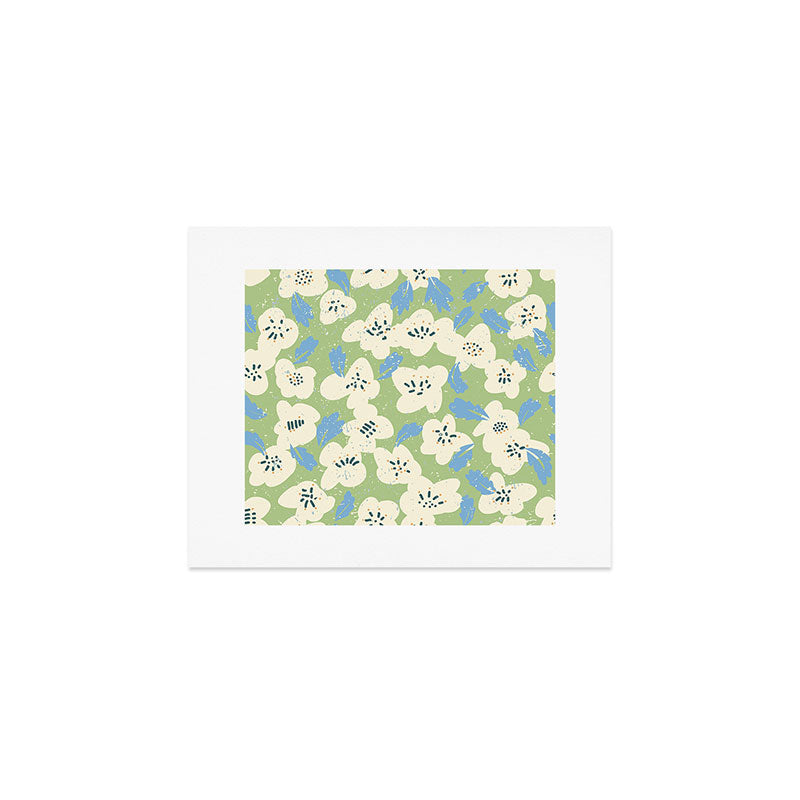 Bold flowers in my garden on chalky green Art Print Gallery Image 1