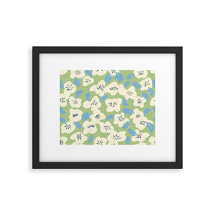 Bold flowers in my garden on chalky green Framed Art Print Gallery Image 1