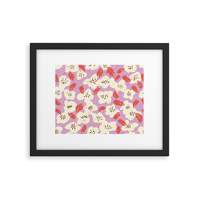 Bold flowers in my garden on chaly pink Framed Art Print Gallery Image 1