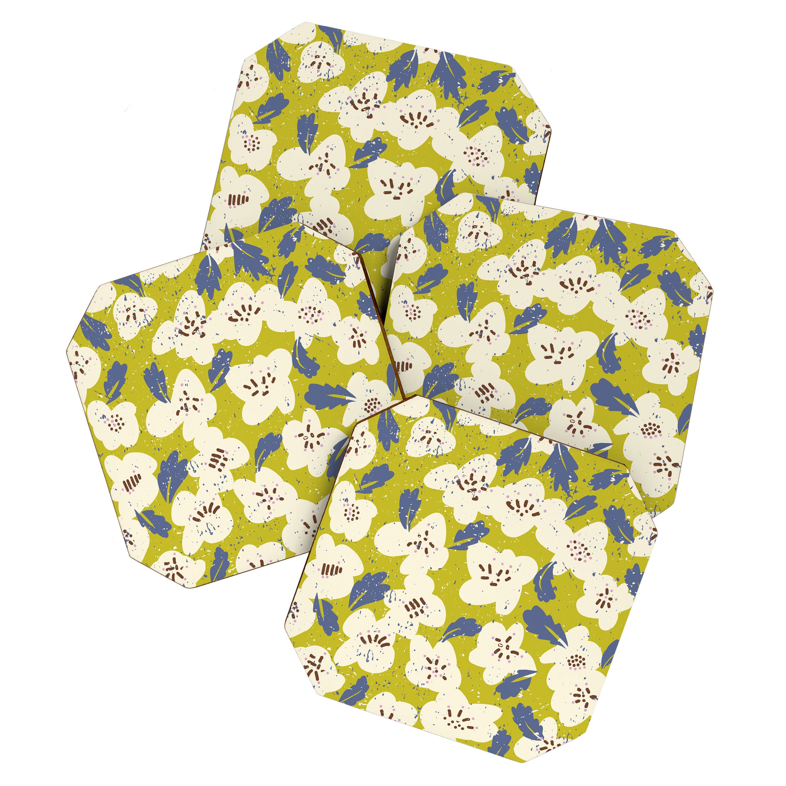 Bold flowers in my garden on yellow green Coaster Gallery Image 1