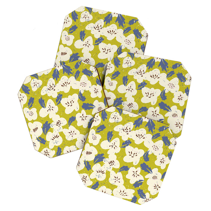 Bold flowers in my garden on yellow green Coaster Gallery Image 1