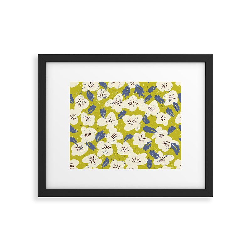 Bold flowers in my garden on yellow green Framed Art Print Gallery Image 5