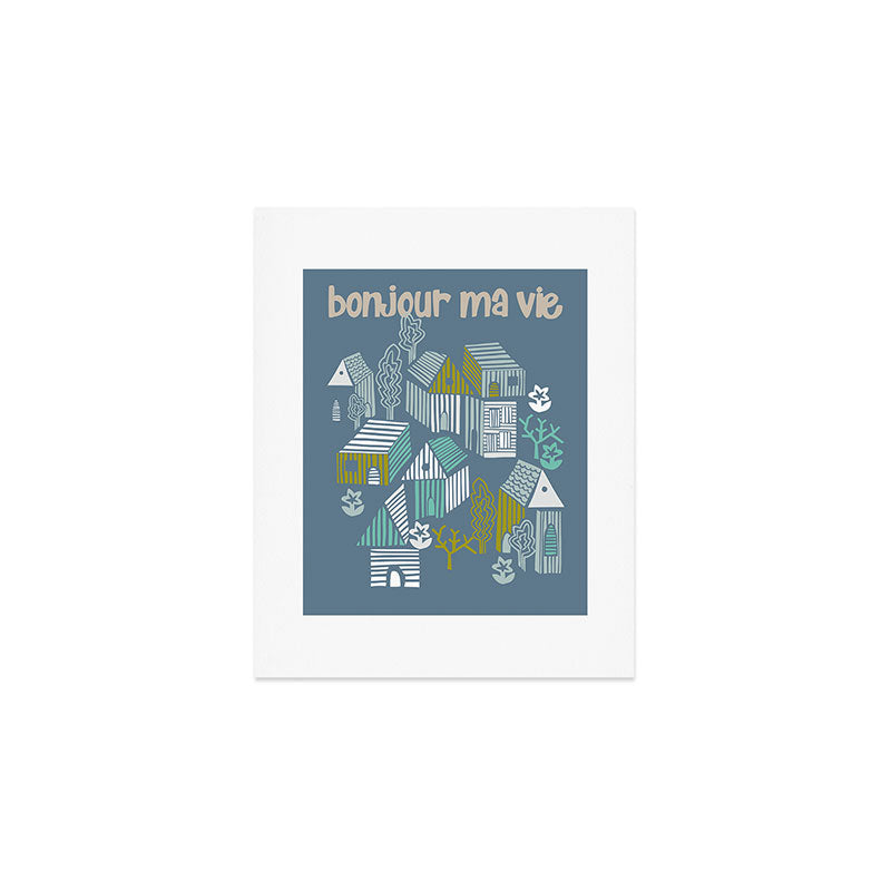 bonjour ma vie; City life collection blue teal Art Print Gallery Image 1