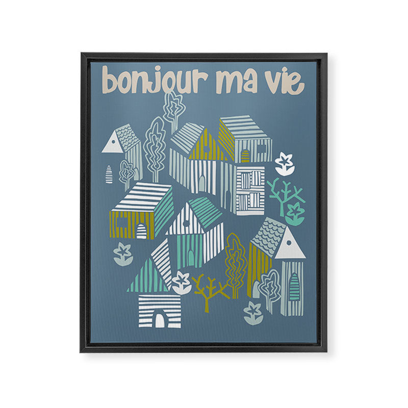 bonjour ma vie; City life collection blue teal Framed Canvas Print Gallery Image 6