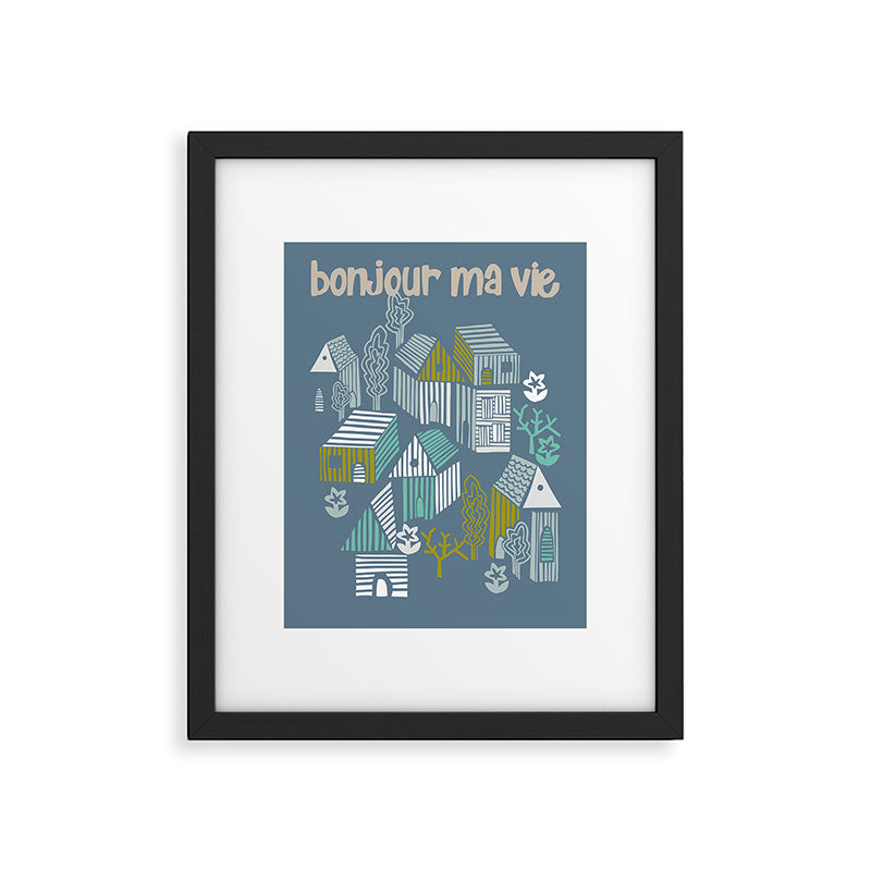 bonjour ma vie; City life collection blue teal Framed Art Print Gallery Image 5