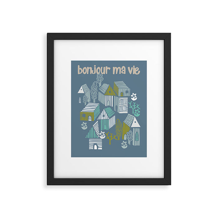 bonjour ma vie; City life collection blue teal Framed Art Print Gallery Image 1