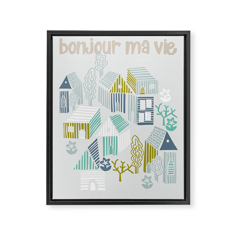 bonjour ma vie; City life collection, soft grey  Framed Canvas Print Gallery Image 6