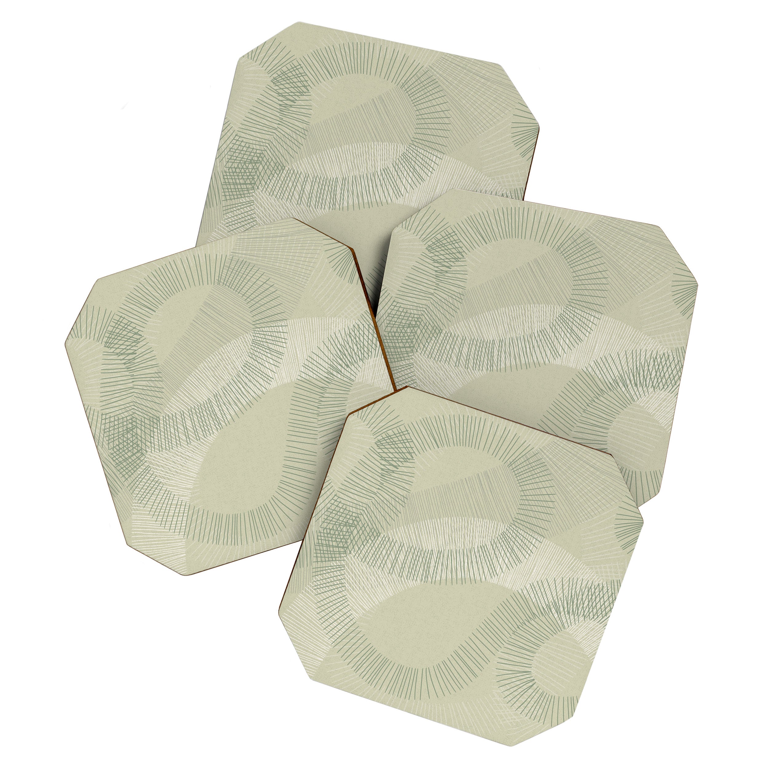calming essentials Curved Lines soft sage Coaster Gallery Image 1
