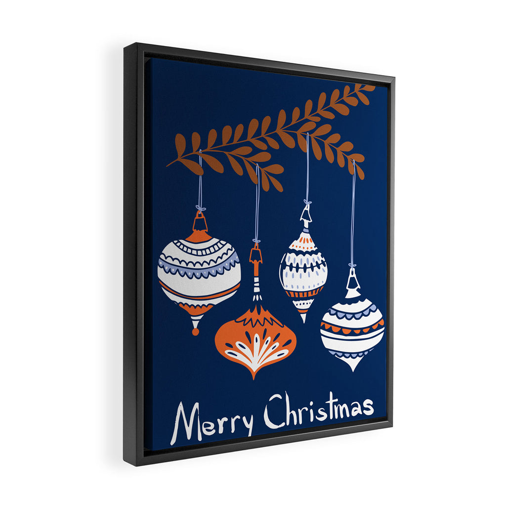Cheerful little Christmas baubles blue Framed Canvas Print Gallery Image 2