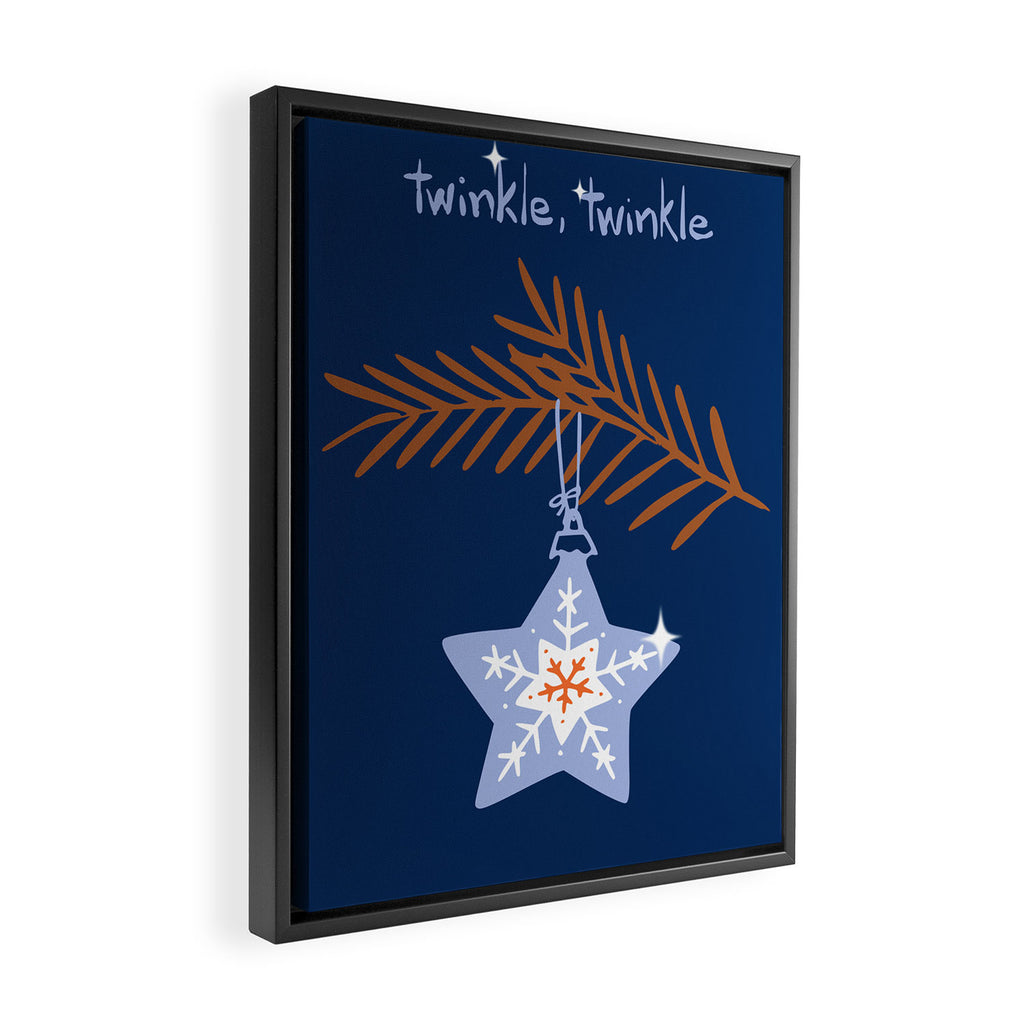 Cheerful twinkle Christmas star blue Framed Canvas Print Gallery Image 2