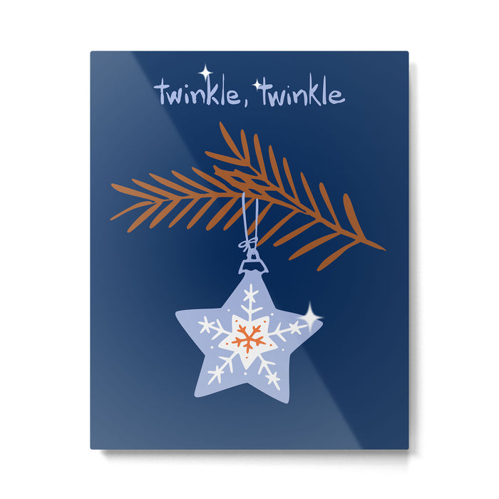 Cheerful twinkle Christmas star blue Metal Print Gallery Image 1