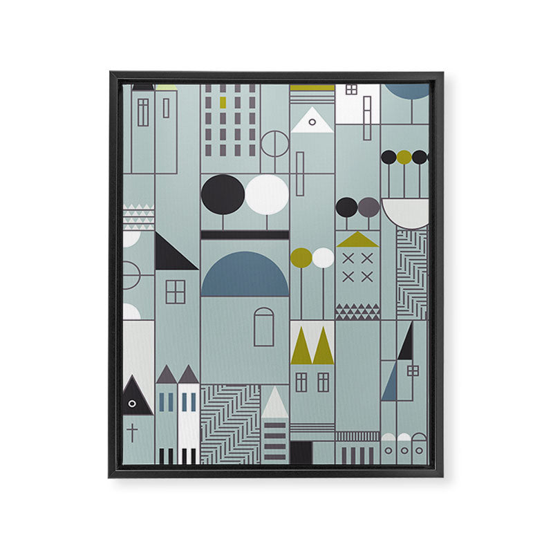City life blocks blue teal Framed Canvas Print Gallery Image 6