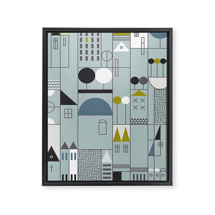 City life blocks blue teal Framed Canvas Print Gallery Image 1