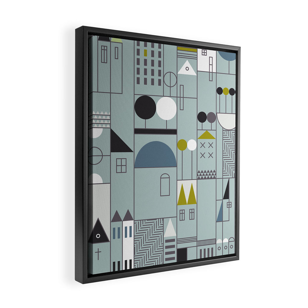 City life blocks blue teal Framed Canvas Print Gallery Image 2