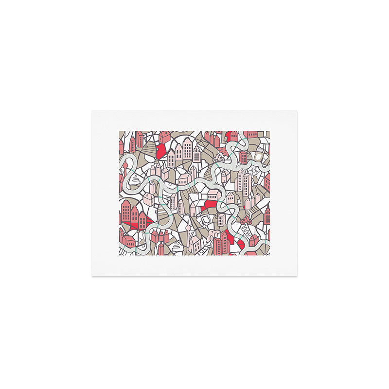City life map mauve Art Print Gallery Image 1