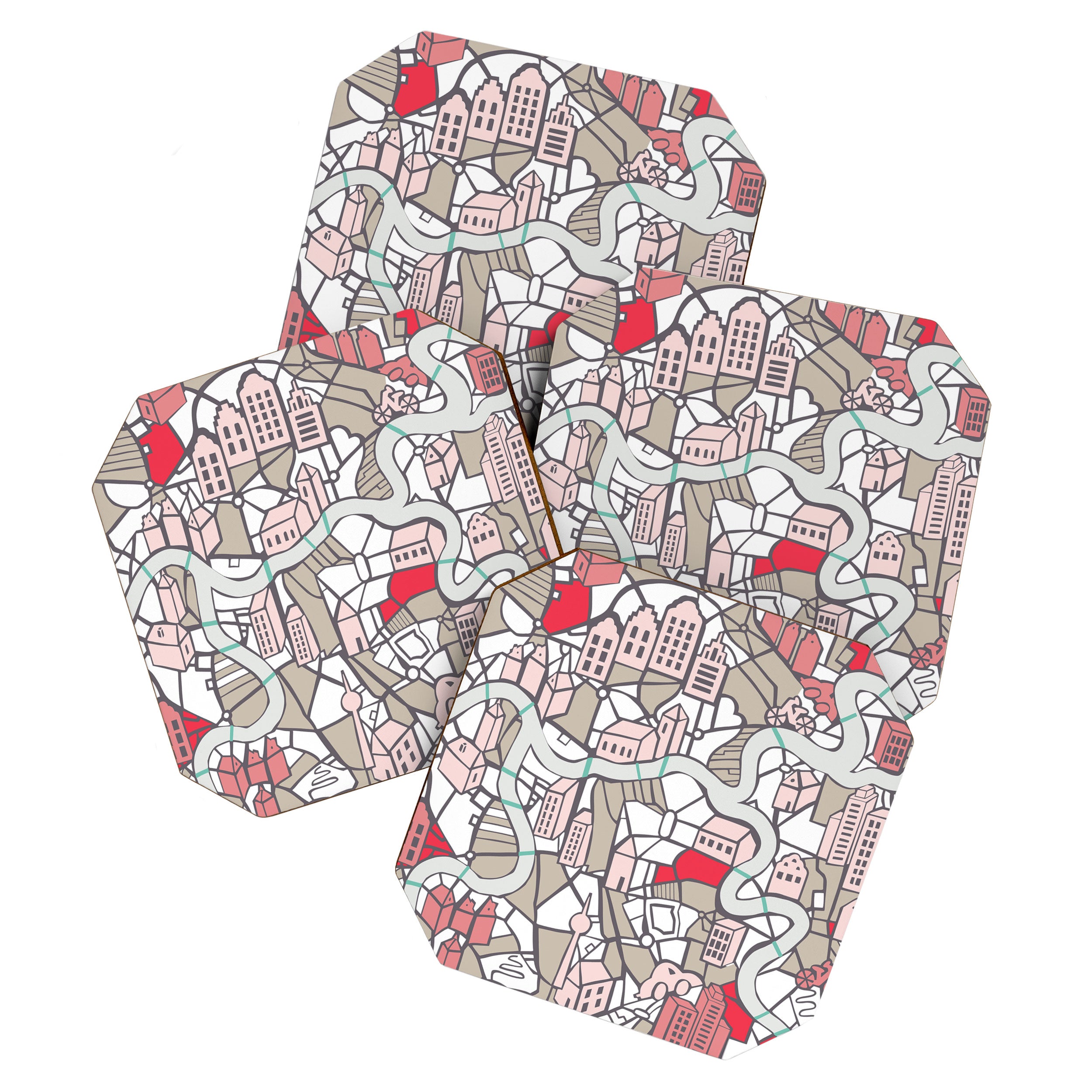City life map mauve Coaster Gallery Image 1