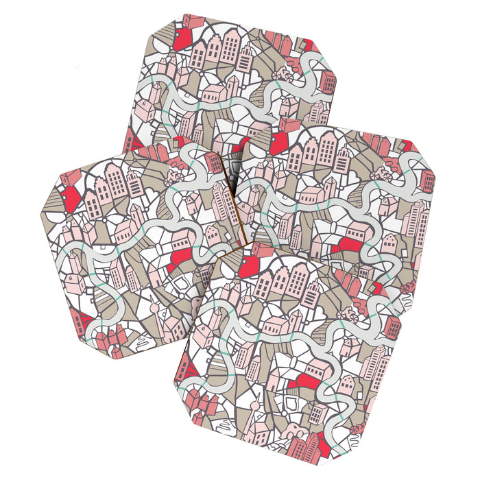 City life map mauve Coaster Gallery Image 1