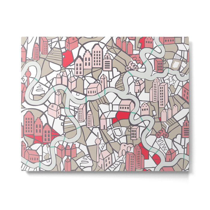 City life map mauve Metal Print Gallery Image 1