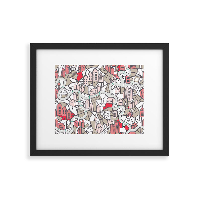 City life map mauve Framed Art Print Gallery Image 5