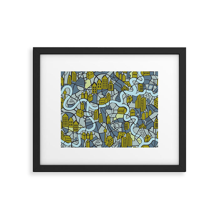City life map moonless night Framed Art Print Gallery Image 1