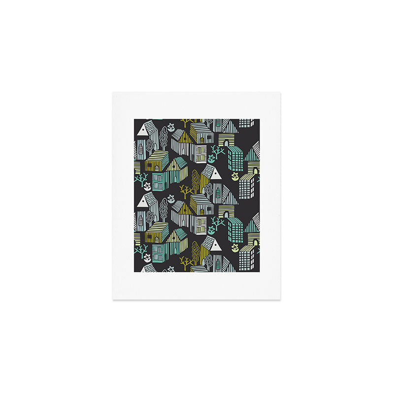 City life neighborhood moonless night Art Print Gallery Image 1