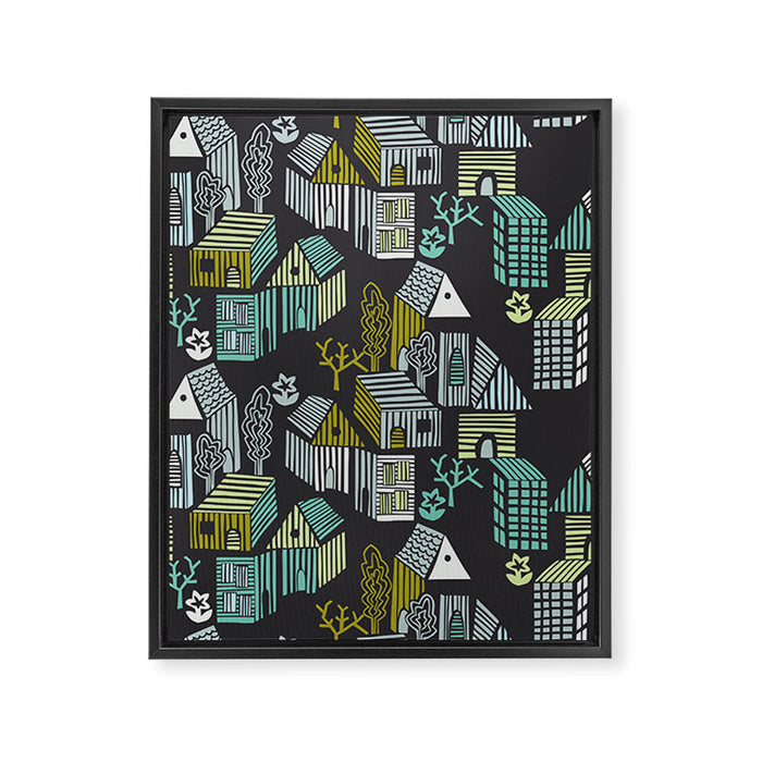City life neighborhood moonless night Framed Canvas Print Gallery Image 1
