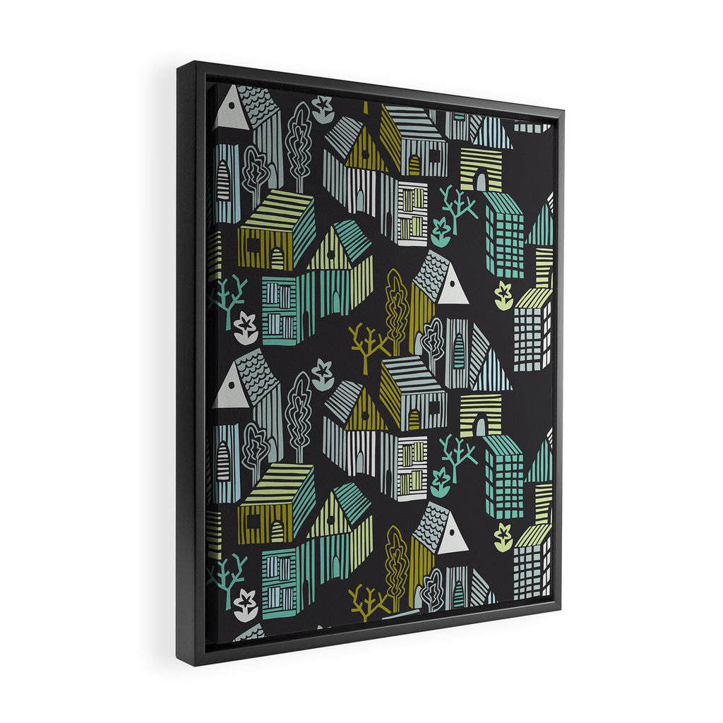 City life neighborhood moonless night Framed Canvas Print Gallery Image 2