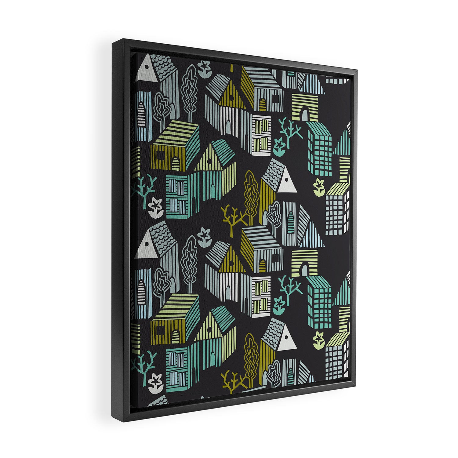 City life neighborhood moonless night Framed Canvas Print Gallery Image 2