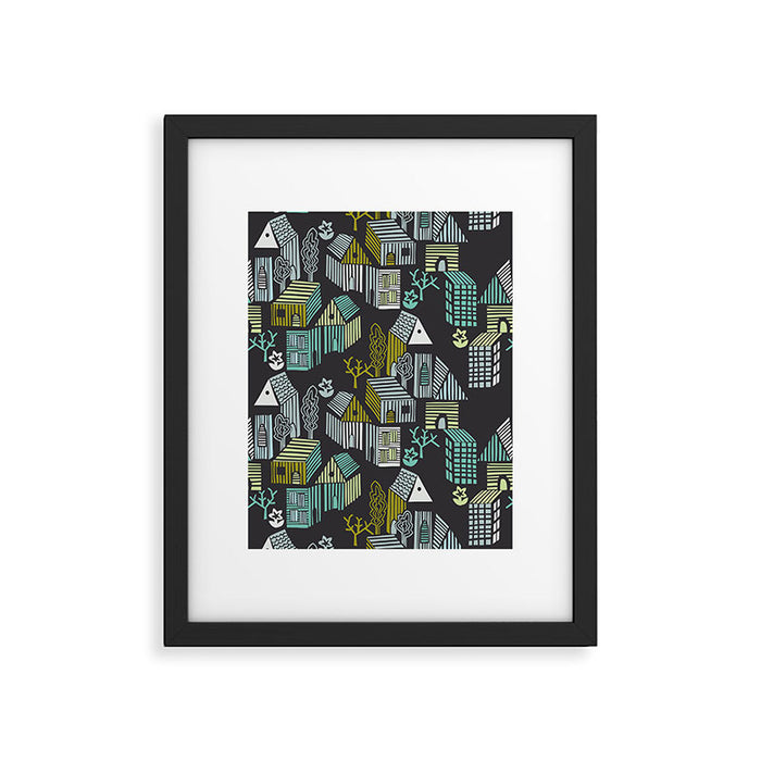 City life neighborhood moonless night Framed Art Print Gallery Image 1