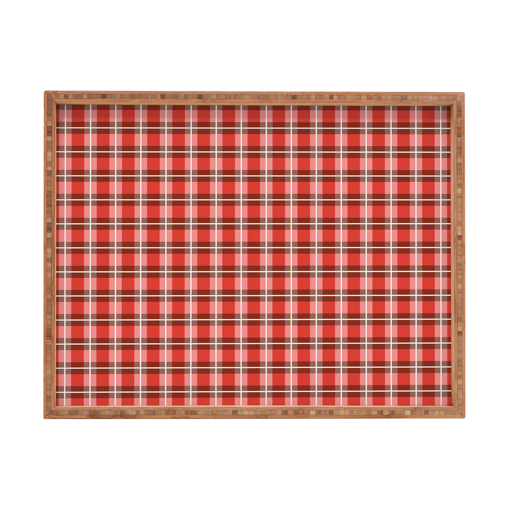 Classic Gingham traditional red Christmas Serving Tray Gallery Image 1
