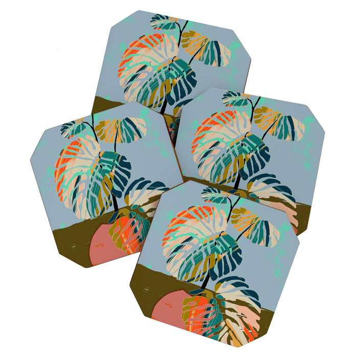 colorful monstera leaves Coaster Gallery Image 1