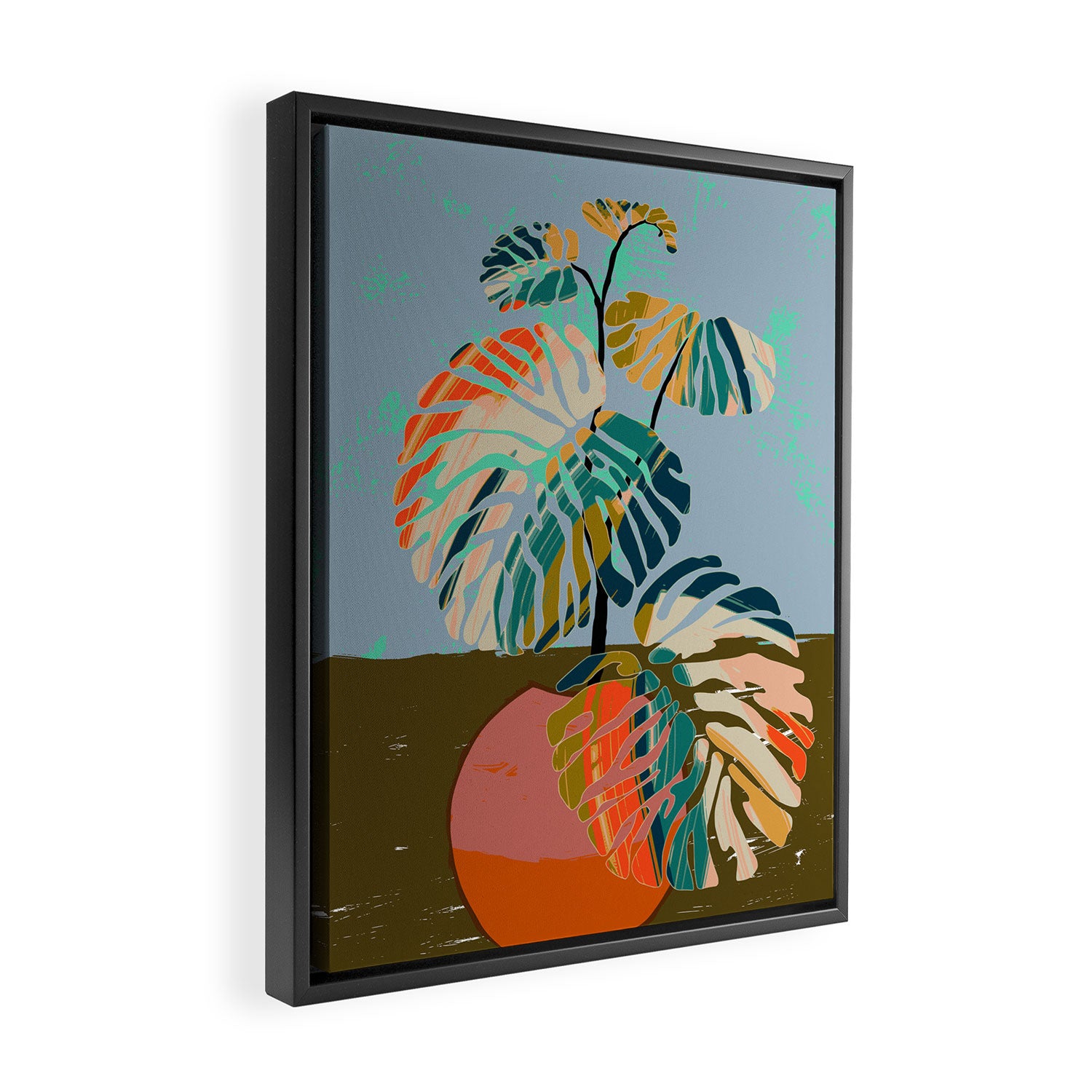 colorful monstera leaves Framed Canvas Print Gallery Image 2