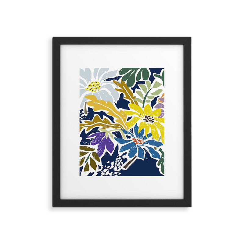cosmopolitan flowers navy blue Framed Art Print Gallery Image 5
