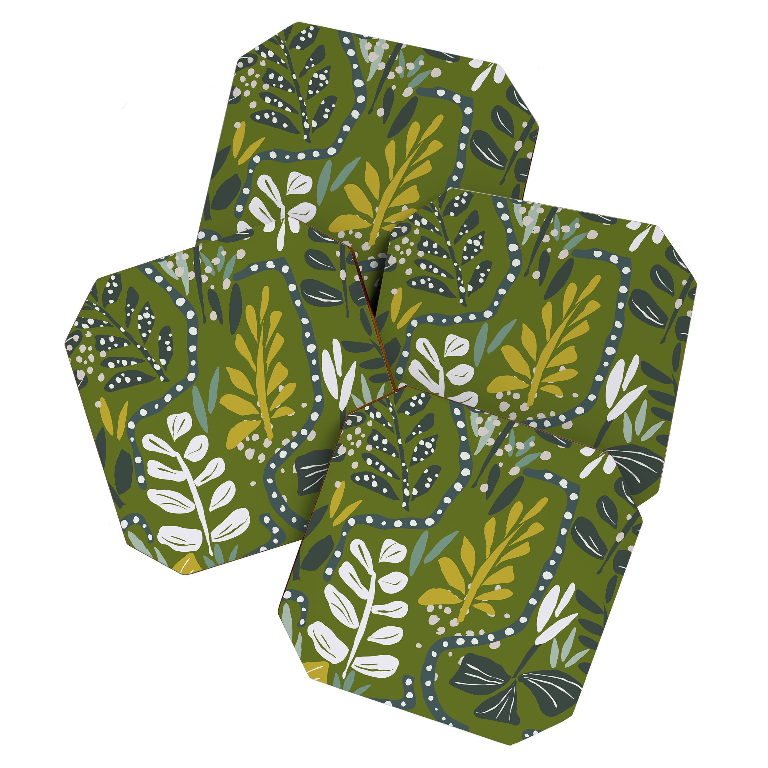 Cozy collection: mix and match happy florals Green leaves love Coaster Gallery Image 1