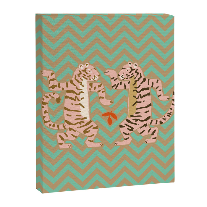 Dancing tiger Zig zag tiger - mint sand Canvas Print Gallery Image 1