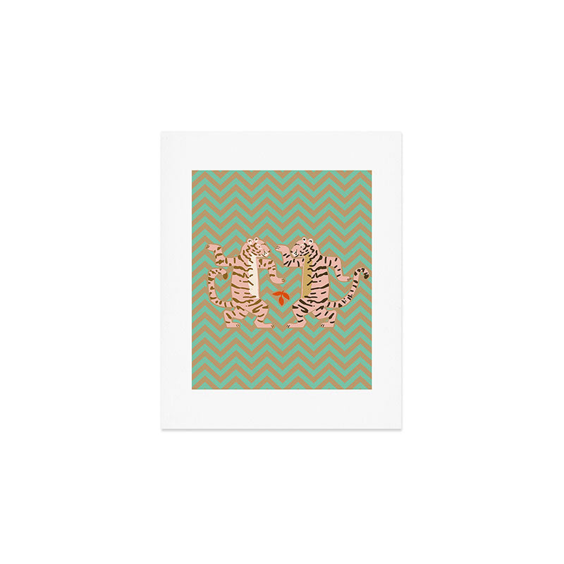 Dancing tiger Zig zag tiger - mint sand Art Print Gallery Image 1
