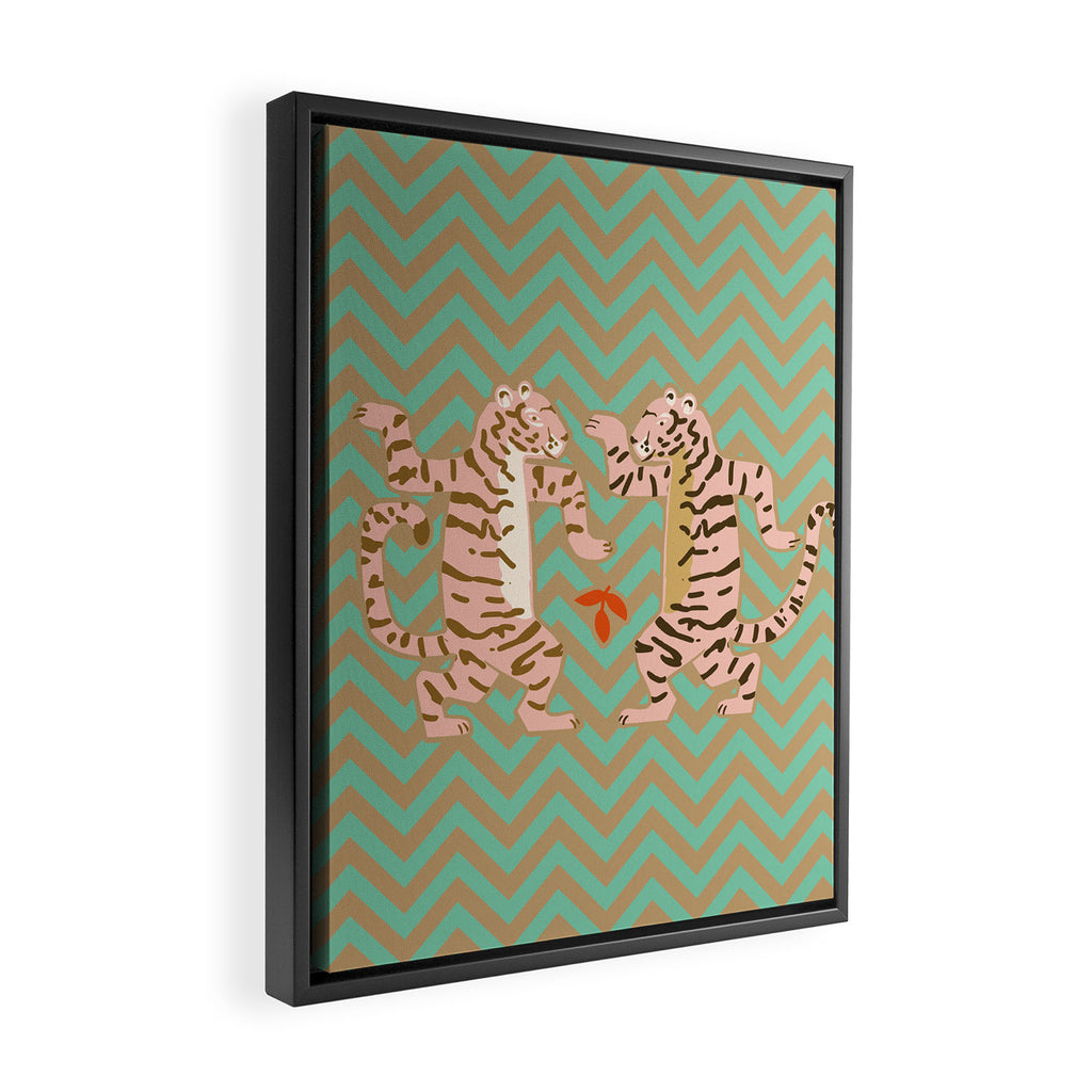 Dancing tiger Zig zag tiger - mint sand Framed Canvas Print Gallery Image 2