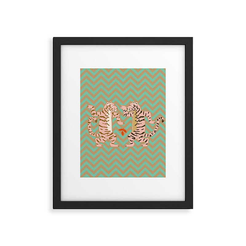 Dancing tiger Zig zag tiger - mint sand Framed Art Print Gallery Image 6