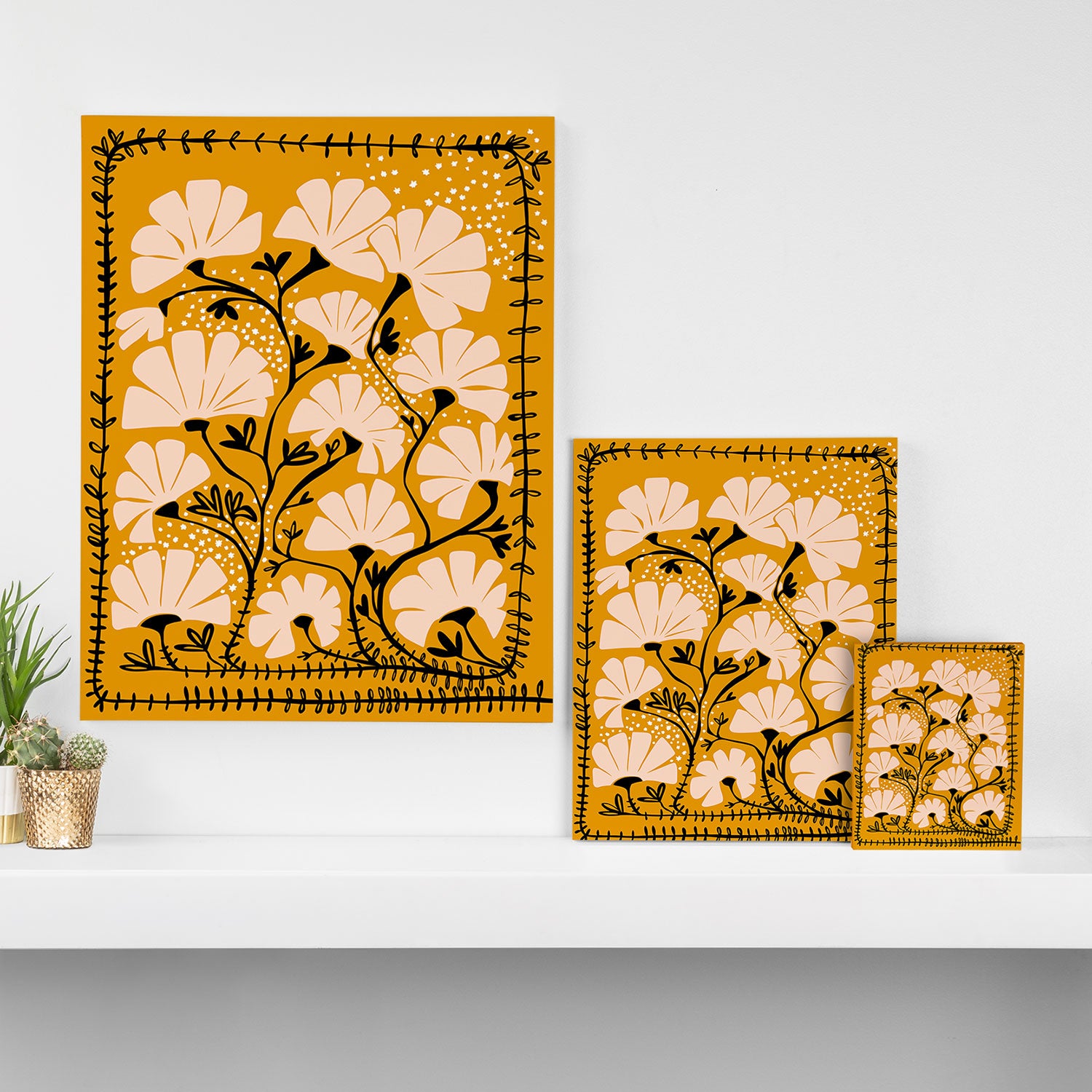 Ever blooming good vibes mustard yellow Canvas Print Gallery Image 3